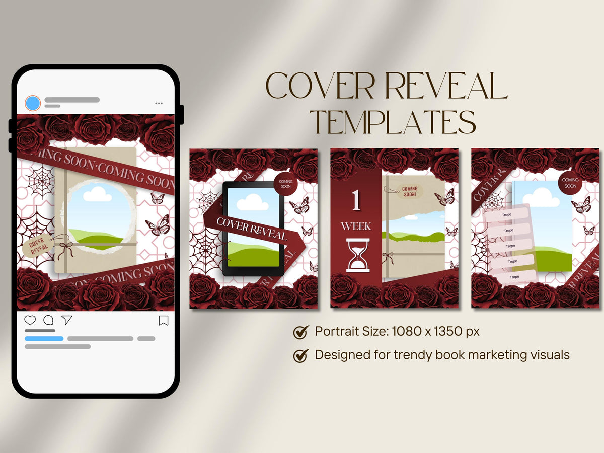 Dark Romance Book Launch Cover Reveal Instagram Template for Authors Canva Marketing Promo Bookstagram Debut 6x9in