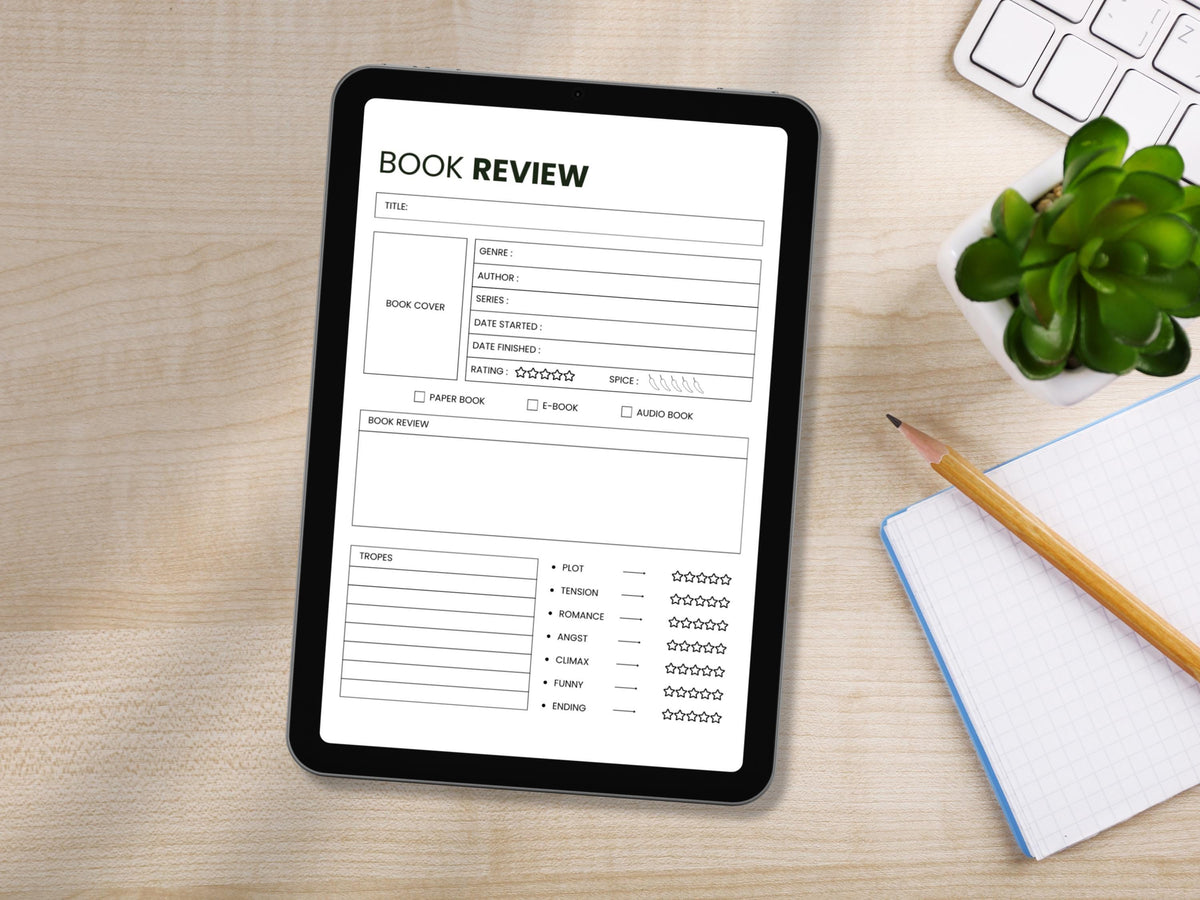 Printable Book Review Template: Reading Journal, Reading Log, Book Tracker, Book Challenge PDF Download Letter A4 A5