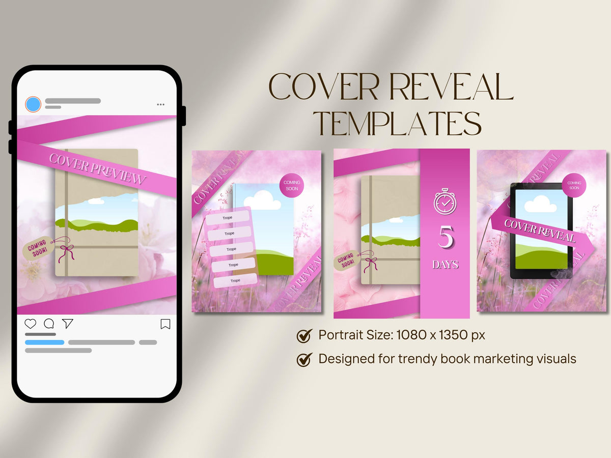 Romance Book Launch Cover Reveal Instagram Template for Authors Canva Marketing Promo Bookstagram Debut 6x9in