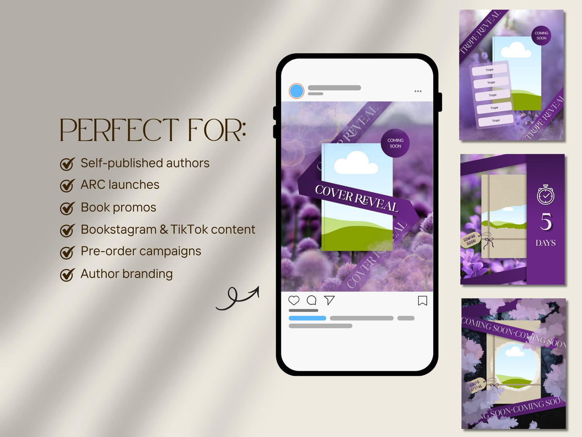 Fantasy Book Launch Cover Reveal Instagram Template for Authors Canva Marketing Promo Bookstagram Debut 6x9in