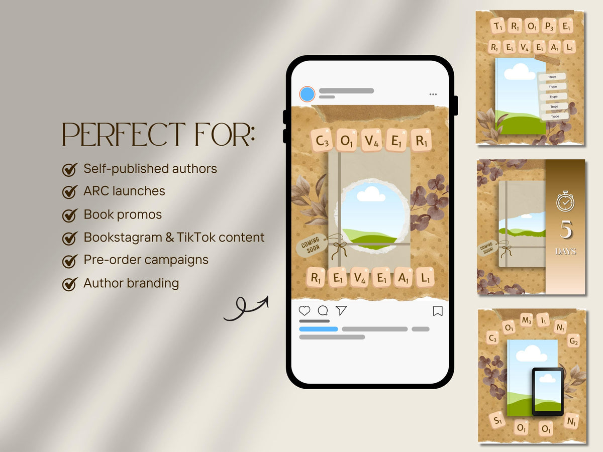 Book Launch Cover Reveal Instagram Template for Authors Canva Marketing Promo Bookstagram Debut 6x9in