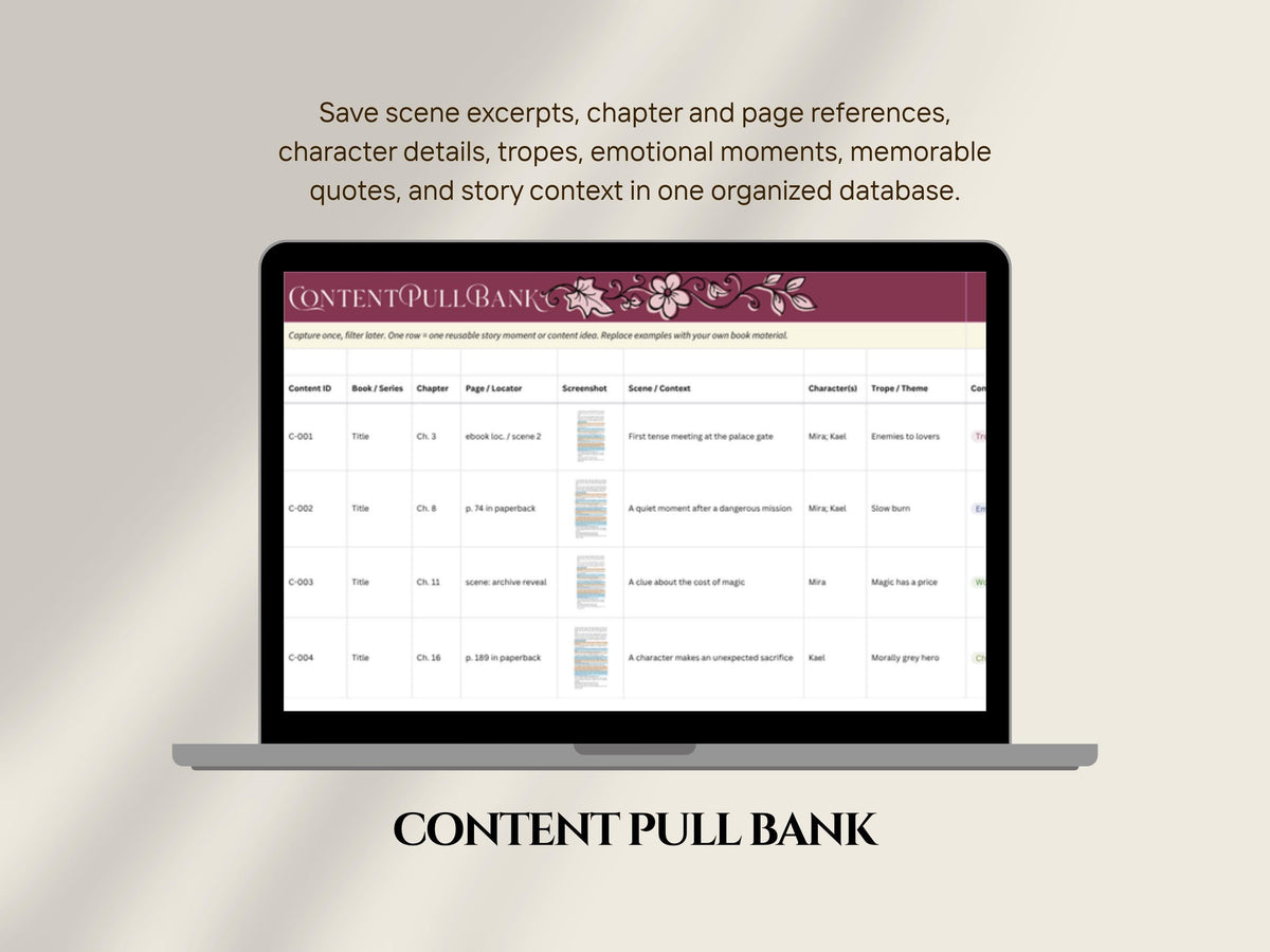 Author Content Pull Planner Canva Sheets, Book Marketing Content Bank, Social Media Planner for Authors, Instagram Content Tracker